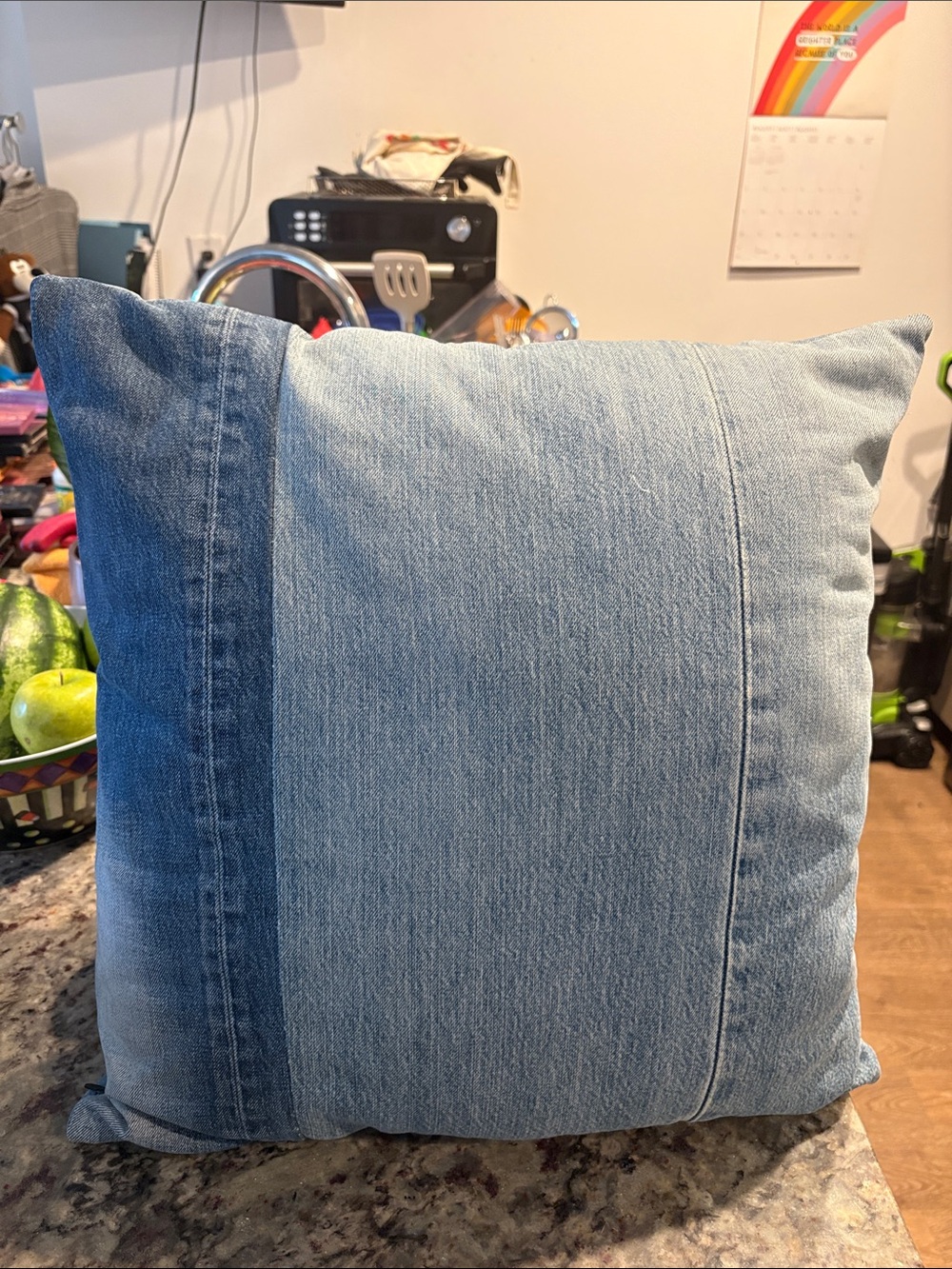 Urban Renewal Light Blue Denim Patchwork Pillow